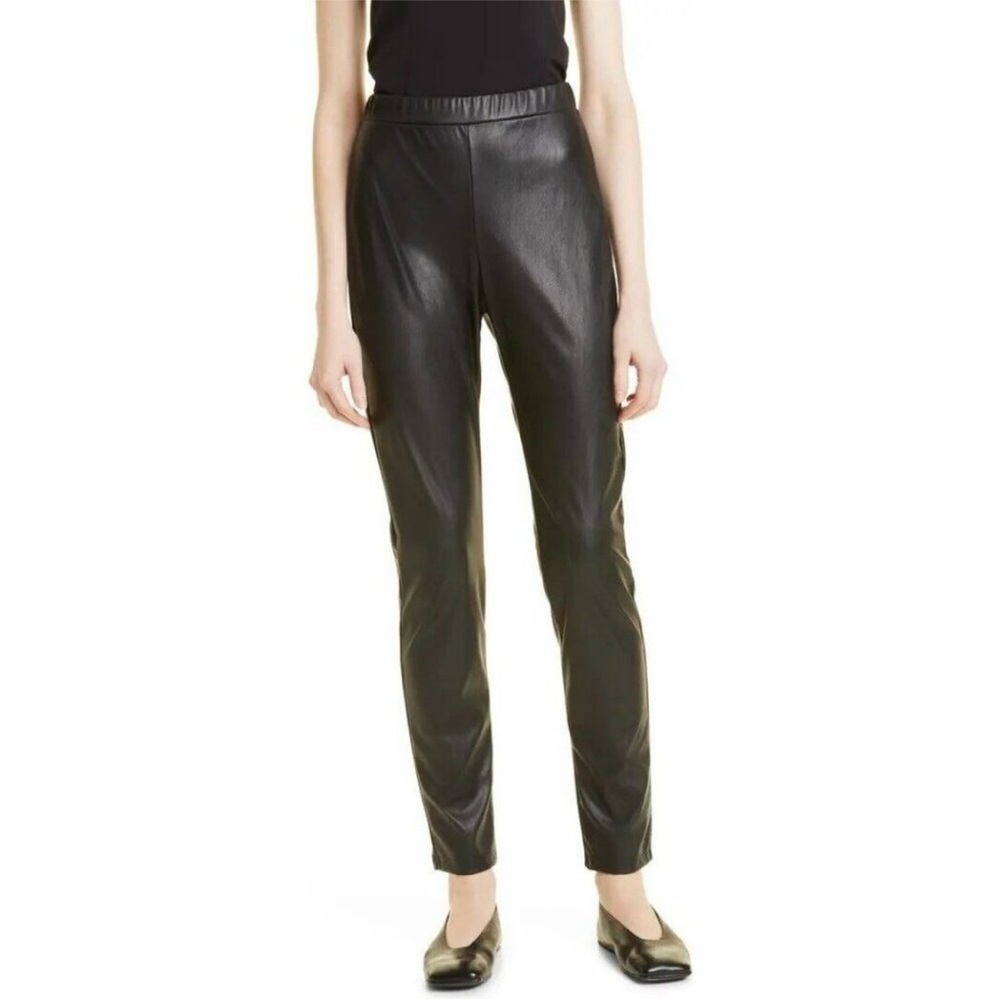 NWT Max Mara Leisure Women's Black High Rise Ranghi Faux Leather Legging Pants